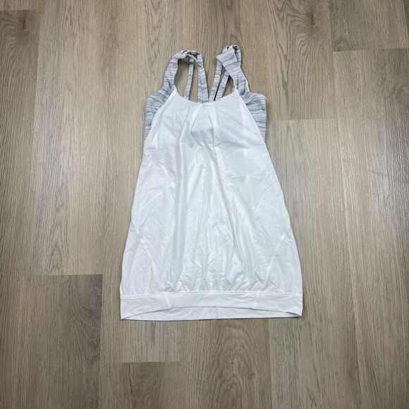 Lululemon Tank Top Womens 4 White Striped Built In Bra Racerback Yoga Athletic - Picture 1 of 7